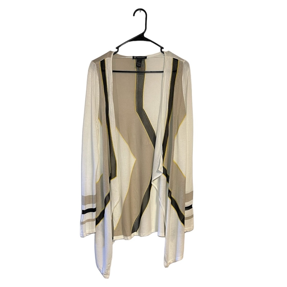INC White Black Beige Yellow Flowy Lightweight Long Open Cardigan Size Large